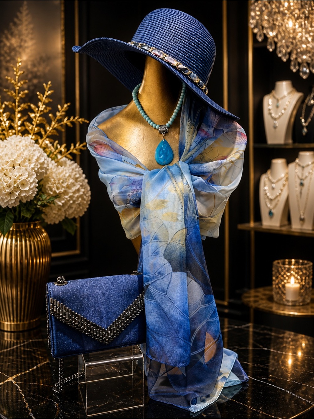 🆕😍Soft Blue Chiffon Water Colur Floral Spring Scarf/Wrap